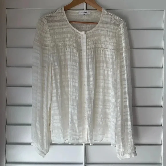FRAME NWT Blouson Long Sleeve Smocked Blouse Top - Picture 9 of 15